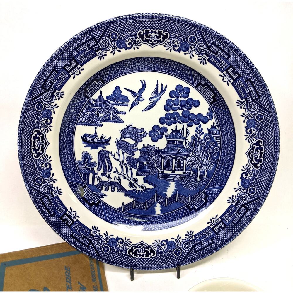 Authentic Churchill Blue Willow China Plate, Cup, Saucer 3-Piece Set England NEW - Picture 2 of 10